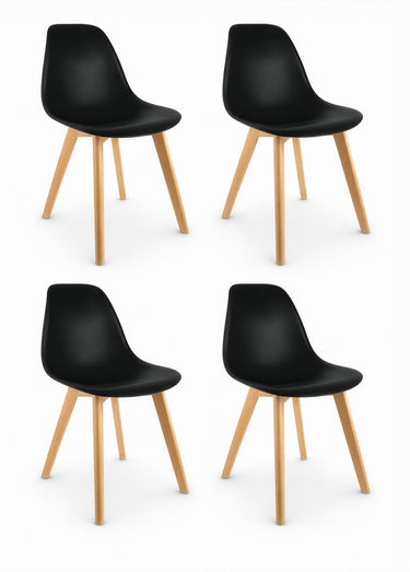 Set 4 Chaises assise coque foncée, pieds compas Noir