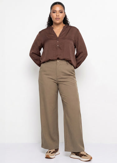 Pantalon large fluide taille élastiquée Beige