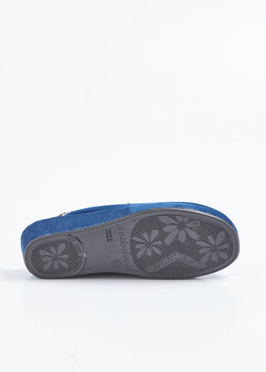 Chaussons mules largeur confort textile velouté Marine