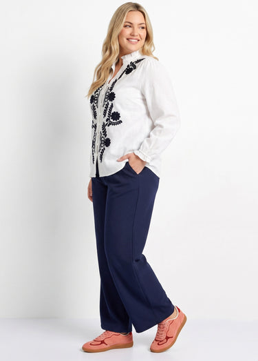 Pantalon large fluide taille élastiquée Marine