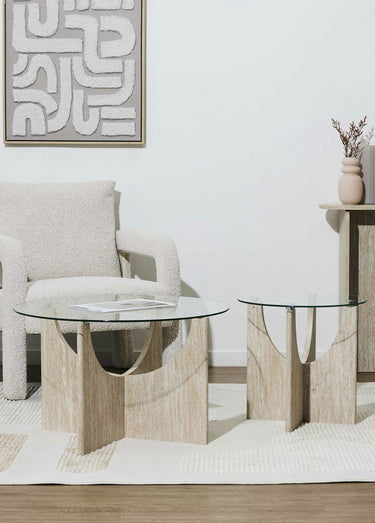 Table d'appoint verre et effet pierre Blanc/Beige
