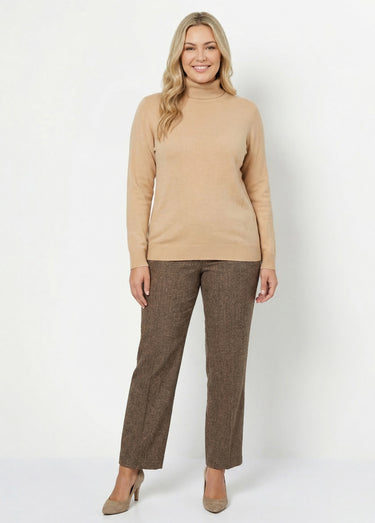 Pull doux col roulé manches longues Camel