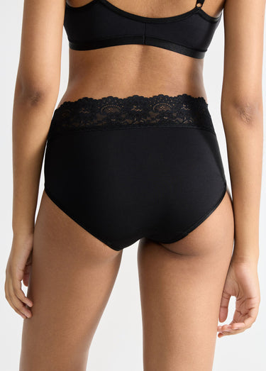 Culotte haute midi avec dentelle Noir