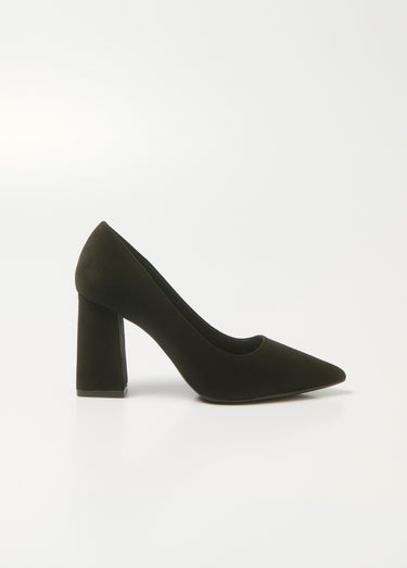 Escarpin talon haut large, finition daim Noir
