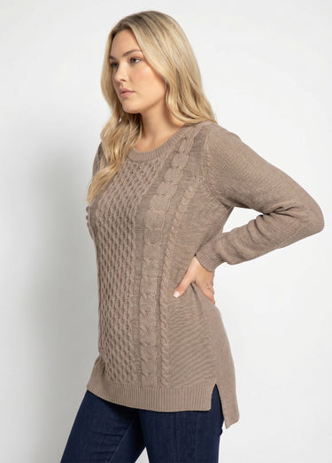Pull-tunique jersey envers et torsades Taupe