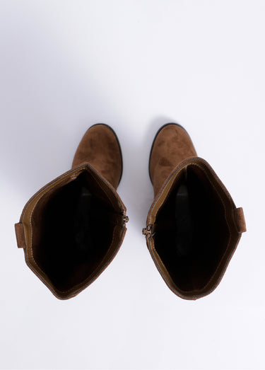 Bottes suédine bout rond thème western Taupe