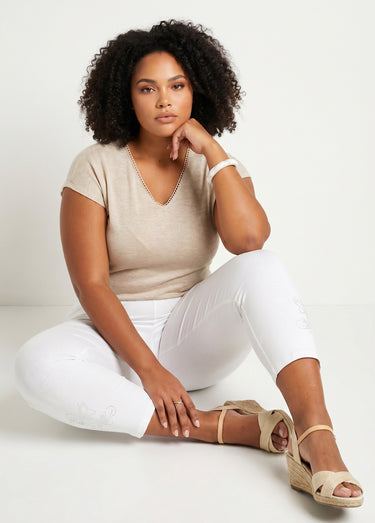 Legging court uni ceinture élastiquée Blanc