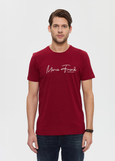 T-shirt col rond à message signature Bordeaux