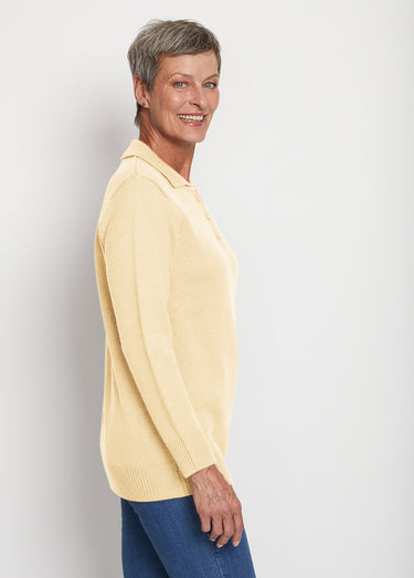 Pull col polo maille épaisse Ecru