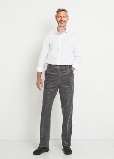 Pantalon droit ceinture élastiquée confort Velours Gris