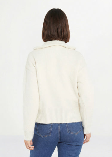 Pull zippé en maille avec col montant Beige