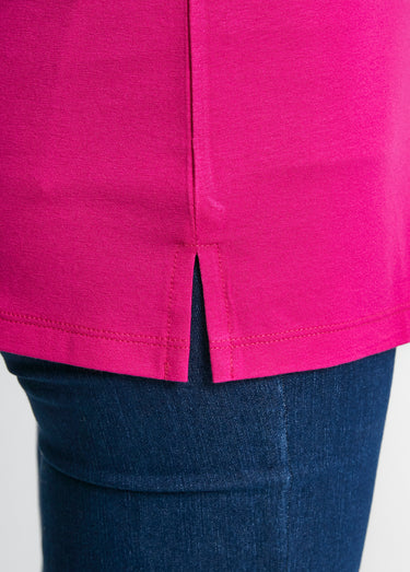 Tee-shirt long col V bijou Fuchsia