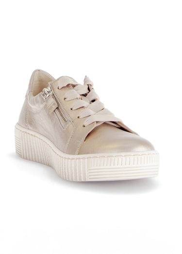 Baskets cuir avec lacets et zip, métallisé Poudré