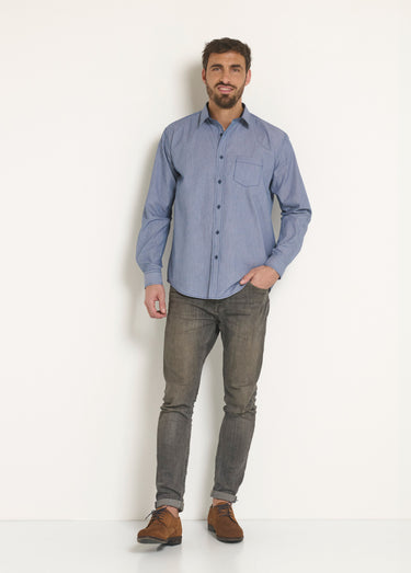 Chemise entretien facile polycoton Bleu Raye