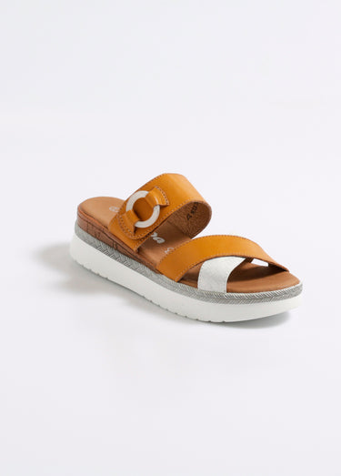 Mules semelle compensée et effet python Jaune