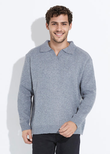Pull en maille avec col polo Gris