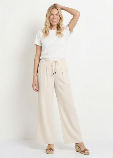 Pantalon large avec lin, style ethnique Beige