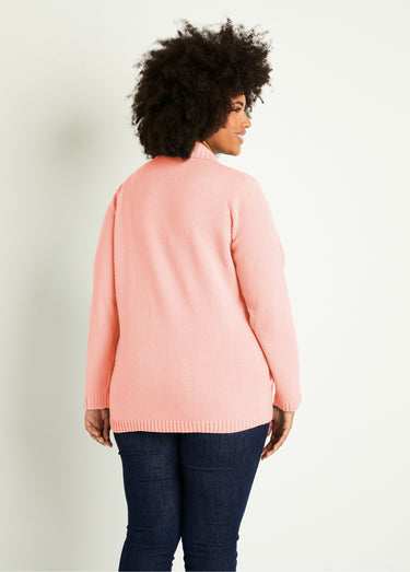 Gilet zippé long uni col montant Rose