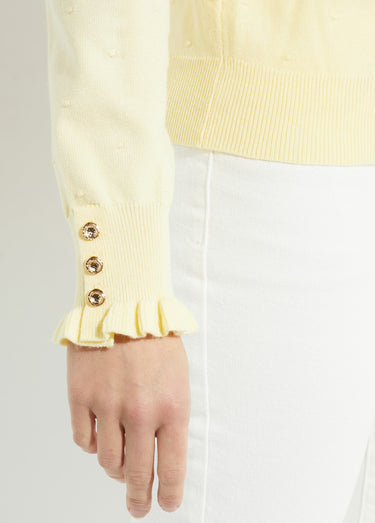 Pull col montant plissé maille plumetis Jaune