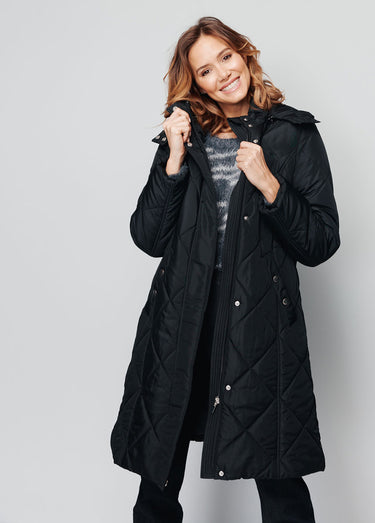 Manteau hiver long matelassé à capuche Noir