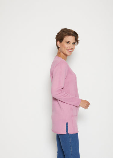 Pull tunique long en jersey quadrillé Rose Buvard