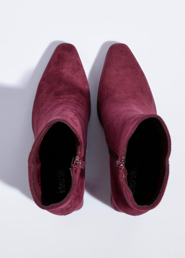 Boots suédine bout pointu et talon mode Bordeaux