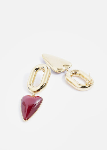 Boucle d'oreilles cœur en acier inoxydable Dore/Rouge