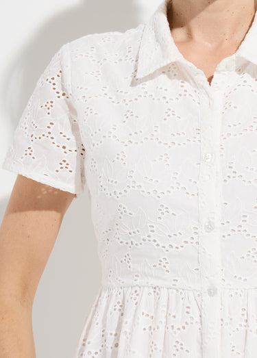 Robe-chemisier courte en broderie anglaise Blanc