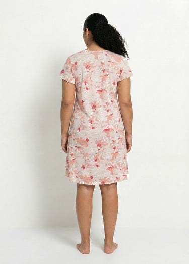 Chemise de nuit coton dentelle Imprime/Rose