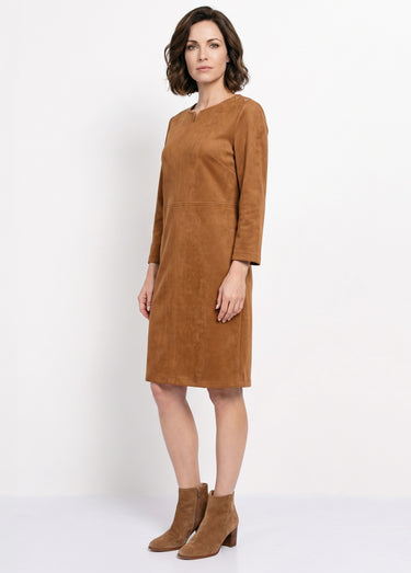 Robe ample courte en tissu suédé uni Camel
