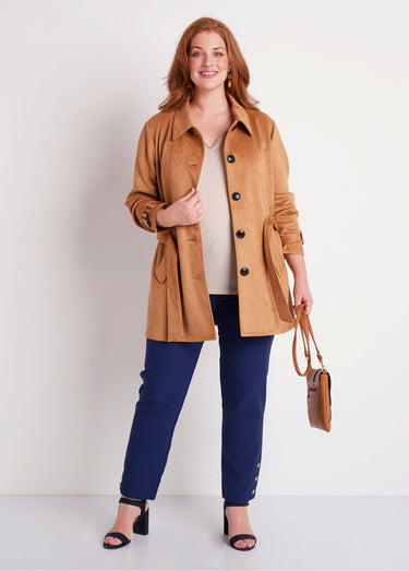 Manteau court tissu suédé Beige