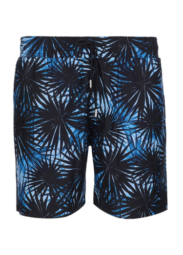 Short de bain imprimé tropical, élastiqué Bleu Imprime