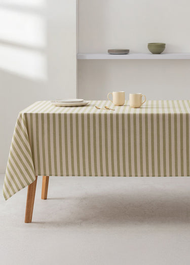 Nappe anti taches pur coton, rayures Olive