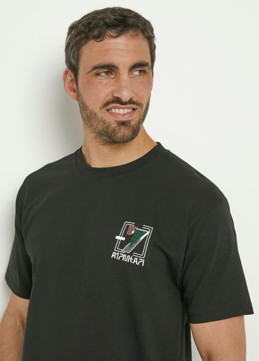 T-shirt coton épais, broderie graphique Noir