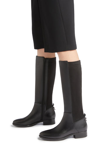Bottes cavalières plates cuir lisse et suédé Noir