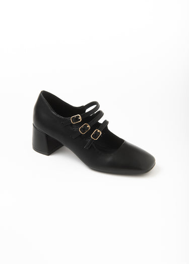 Escarpins à talon, 3 brides style babies Noir