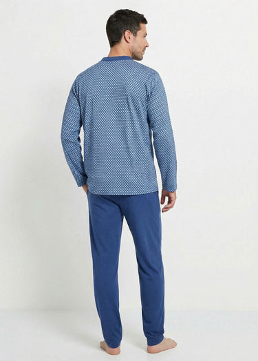 Pyjama boutonné manches longues coton Imprime/Bleu