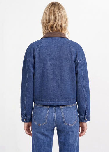 Veste en denim avec col en velours Bleu Jean