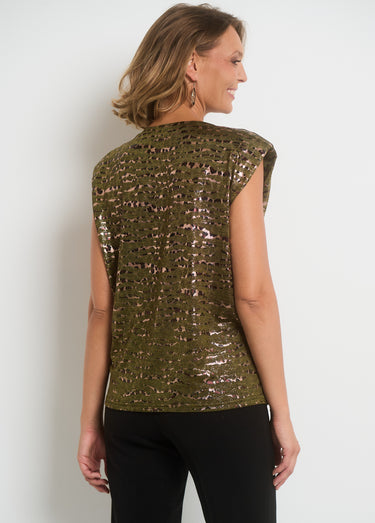 T-shirt imprimé animalier sans manches Kaki Imprime