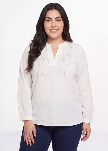 Tunique manches longues encolure sequins Blanc