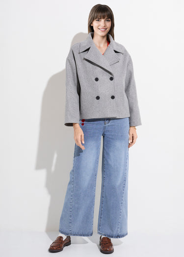 Caban court uni façon drap de laine Gris Chine