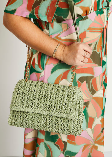 Sac besace en paille avec bandoulière Olive