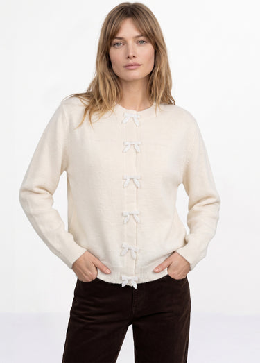 Gilet avec détails nœud perles de rocaille Ecru