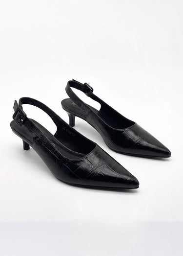 Escarpins sling back, simili cuir plissé Noir