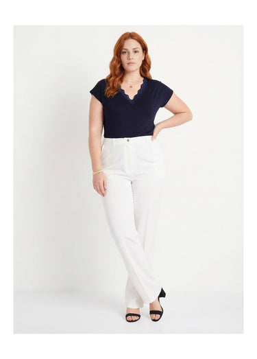Pantalon droit uni taille semi élastiquée Blanc
