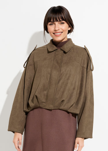 Veste suédine taille resserrée, oversize Kaki