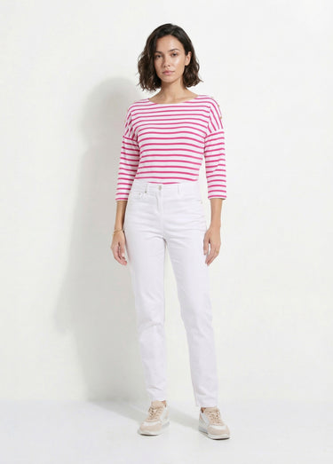 T-shirt marinière rayé manches 3/4 Blanc/Fuchsia