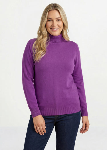 Pull doux col roulé manches longues Violet