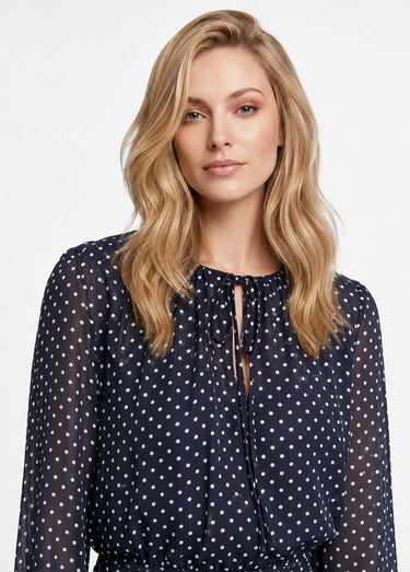Robe courte plissée chic voile pois Marine