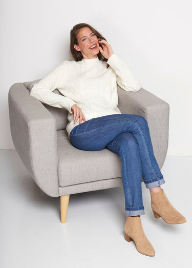 Pull chaud court col montant torsades Ecru